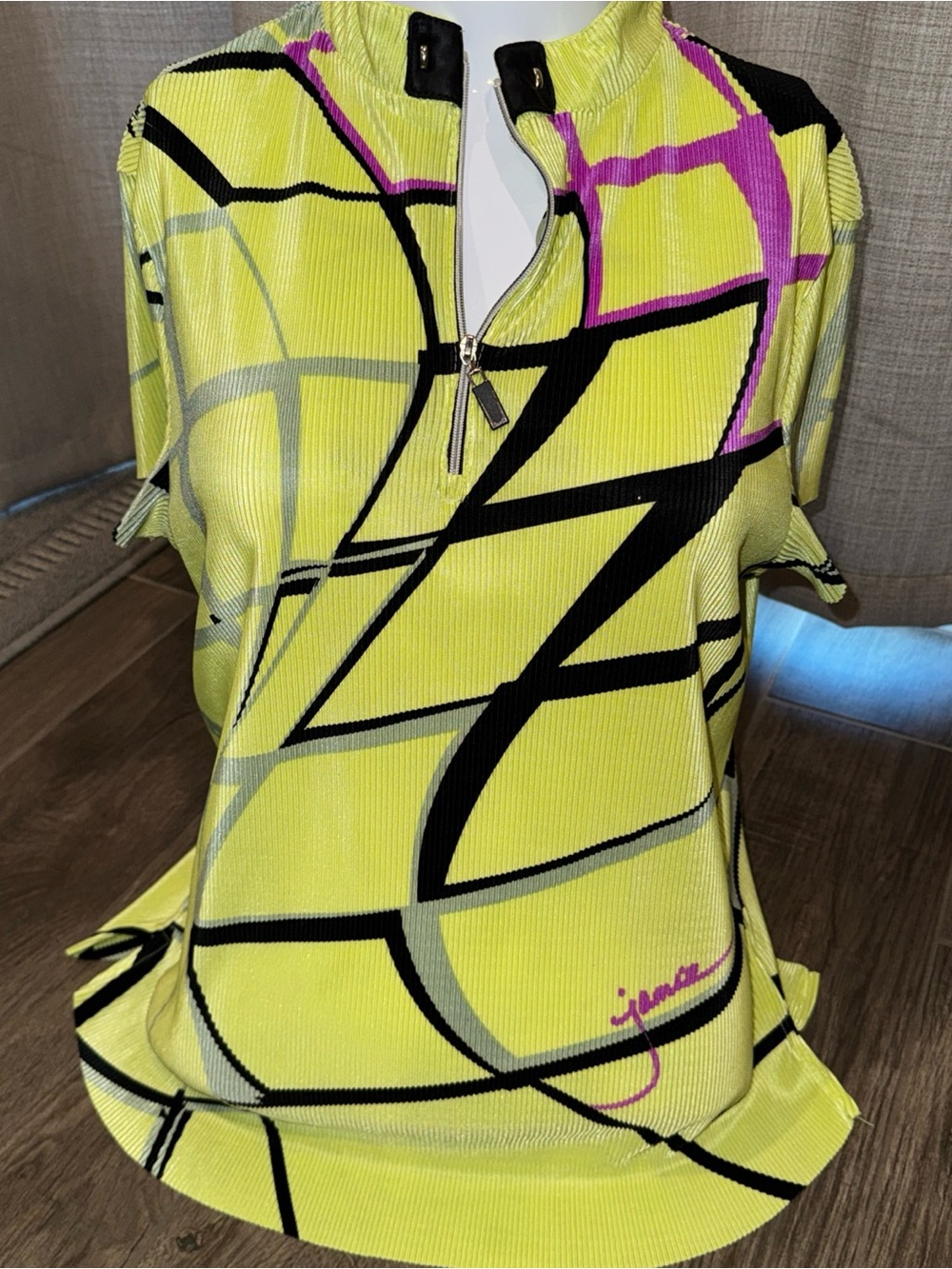jamie sadock Yellow Graphic Zip-Neck Short Sleeve Golf Top